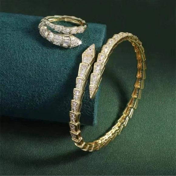 Serpenti Gold Snake Crystal Bracelet&Ring Set - Picture 1 of 12